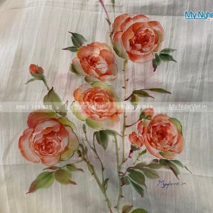 khăn lụa vẽ tay hoa hồng