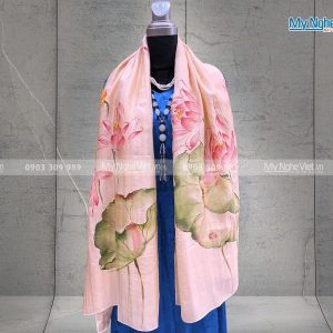 khăn lụa tơ tằm vẽ sen
