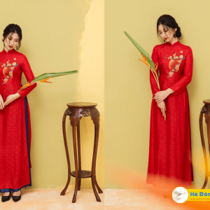 Vải lụa Hà Đông cúc đỏ