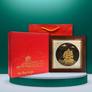 Tranh thuyền buồm dát vàng nền đen để bàn 24k - MNVHD04.3